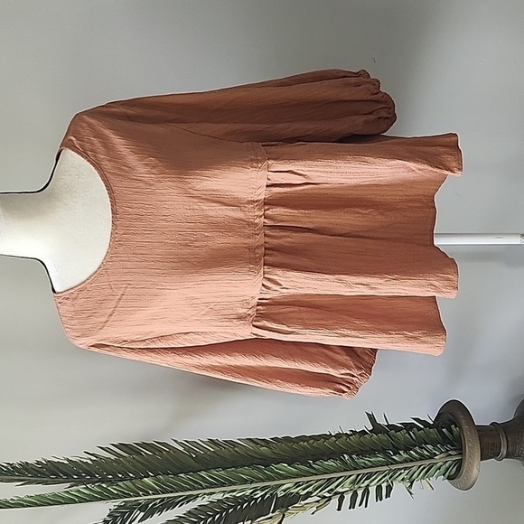 Cato peachy brown textured swing blouse with longer sleeves and button b… - Picture 3 of 14